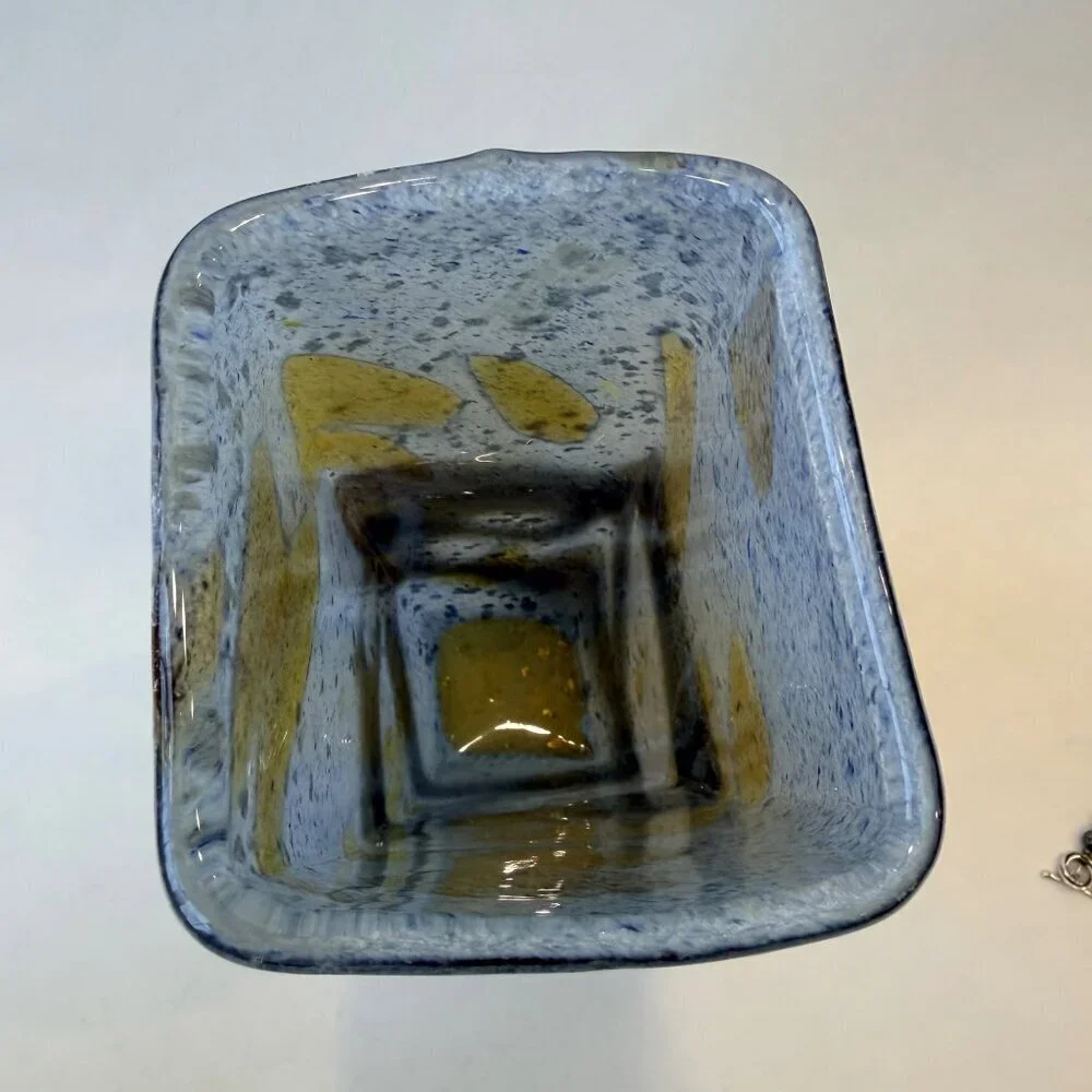 Vintage Handmade Artisan Abstract details Square Glass Vase